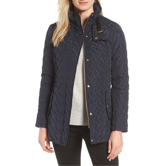 Cole Haan Quilted Puffer Jacket Womens Small Black Barn Coat Field Hunting Ski - Picture 1 of 9